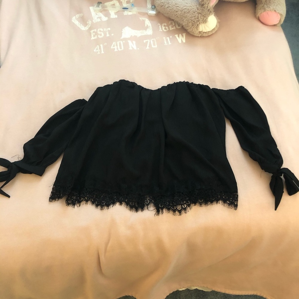 Francesca’s Black Lace Off The Shoulder Top